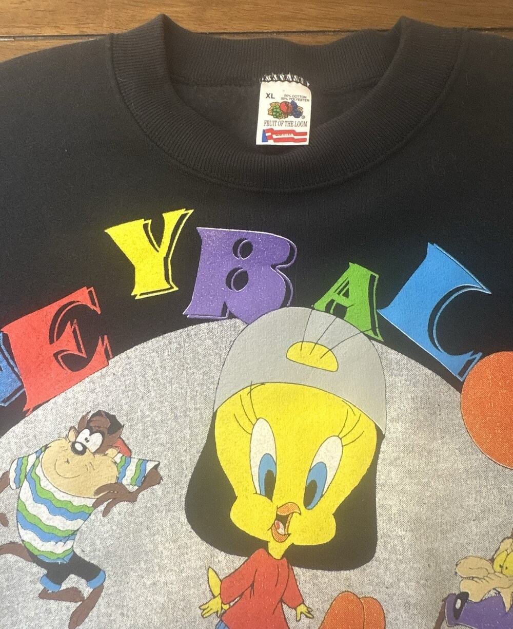 Vintage 1993 Looney Tunes Balooza Crewneck Sweatshirt 90s Black XL Faded